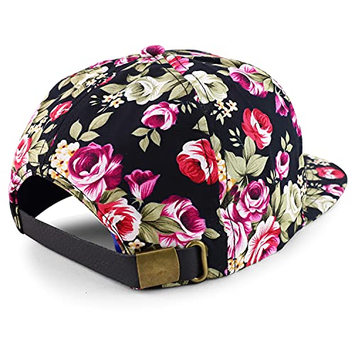 Trendy Apparel Shop Floral Print Structured Mid Profile Flatbill Snapback Cap