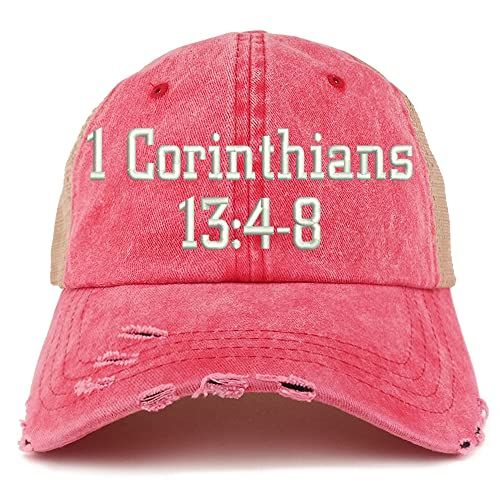 Trendy Apparel Shop 1 Corinthians 13:4-8 Frayed Bill Trucker Mesh Back Cap