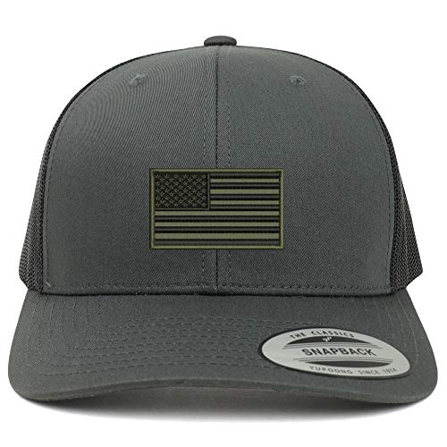 Trendy Apparel Shop Flexfit XXL USA Olive Flag Embroidered Retro Trucker Mesh Cap