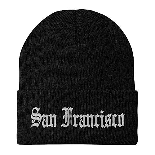Trendy Apparel Shop San Francisco Old English Embroidered Long Cuff Beanie