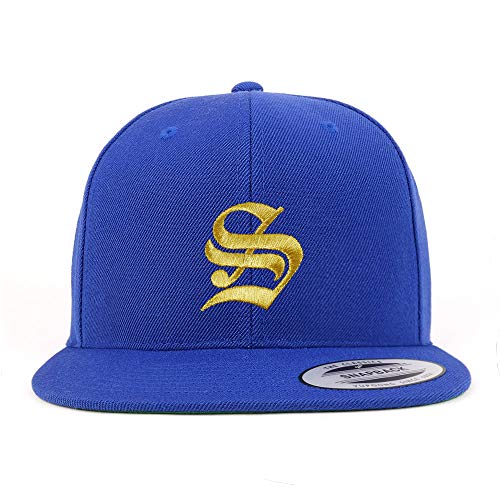 Trendy Apparel Shop Old English Gold S Embroidered Snapback Flatbill Baseball Cap