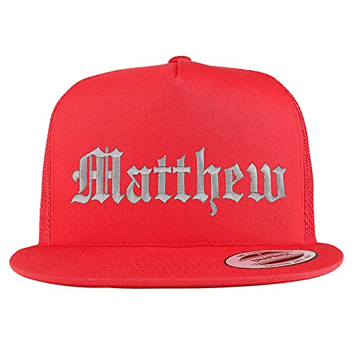 Trendy Apparel Shop Matthew Old English 5 Panel Flatbill Trucker Cap