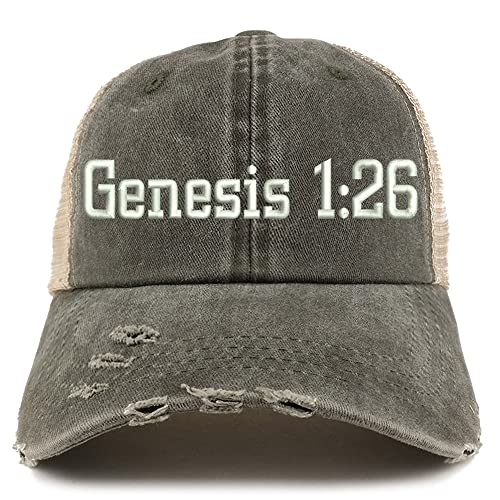 Trendy Apparel Shop Genesis 1:26 Frayed Bill Trucker Mesh Back Cap