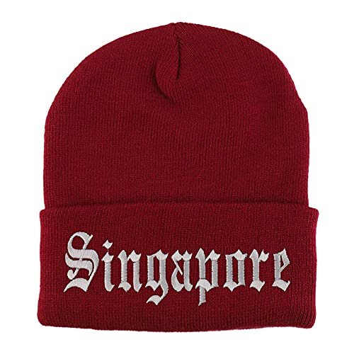 Trendy Apparel Shop Singapore Old English Embroidered Long Cuff Beanie