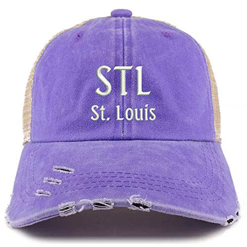 Trendy Apparel Shop STL St. Louis Embroidered Frayed Bill Trucker Mesh Back Cap