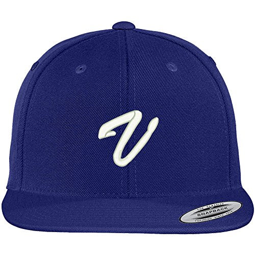 Trendy Apparel Shop Letter V Brushed Script Embroidered Flat Bill Snapback Baseball Cap