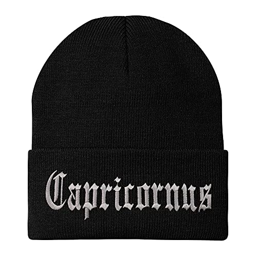 Trendy Apparel Shop Capricornus Old English Embroidered Long Cuff Beanie