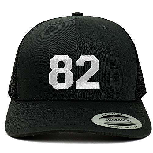 Trendy Apparel Shop Number 82 White Thread Embroidered Retro Trucker Mesh Cap