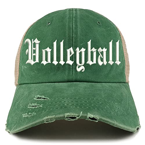 Trendy Apparel Shop Old English Volleyball Frayed Bill Trucker Mesh Back Cap