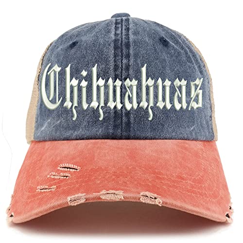 Trendy Apparel Shop Old English Chihuahuas Frayed Bill Trucker Mesh Back Cap
