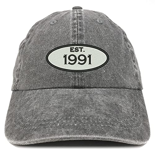 Trendy Apparel Shop Established 1991 Embroidered 33rd Birthday Gift Pigment Dyed Washed Cotton Cap