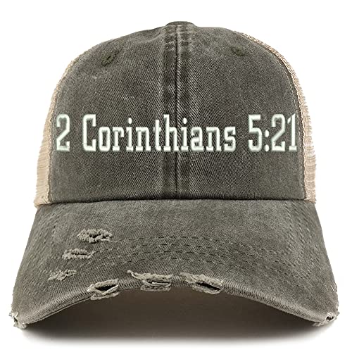 Trendy Apparel Shop 2 Corinthians 5:21 Frayed Bill Trucker Mesh Back Cap