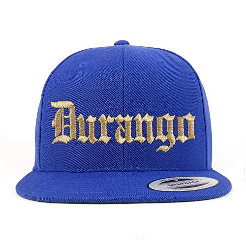 Trendy Apparel Shop Old English Durango Gold Embroidered Flatbill Snapback Baseball Cap