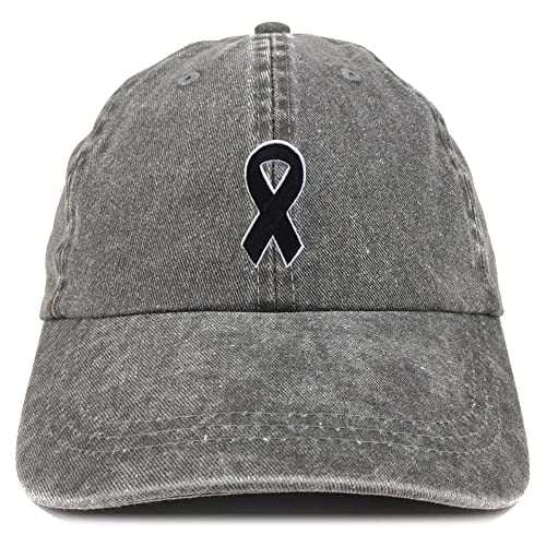 Trendy Apparel Shop Melanoma Awareness Black Ribbon Patch Pigment Dyed Washed Baseball Cap