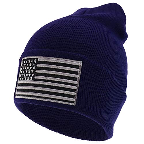 Trendy Apparel Shop 3D USA Flag Embroidered Winter Cuff Folded Long Beanie
