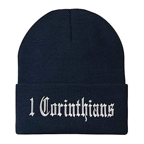 Trendy Apparel Shop 1 Corinthians Old English Embroidered Long Cuff Beanie