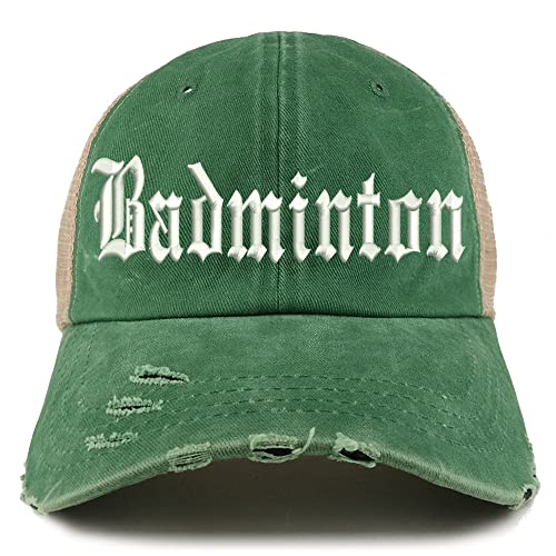Trendy Apparel Shop Old English Badminton Frayed Bill Trucker Mesh Back Cap