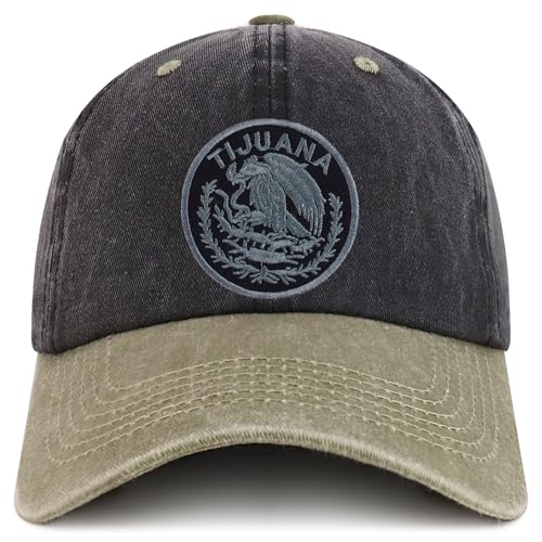 Trendy Apparel Shop Tijuana Mexico Charcoal Embroidered Patch Pigment Dyed Washed Baseball Cap