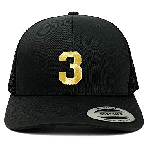 Trendy Apparel Shop Number 3 Gold Thread Embroidered Retro Trucker Mesh Cap