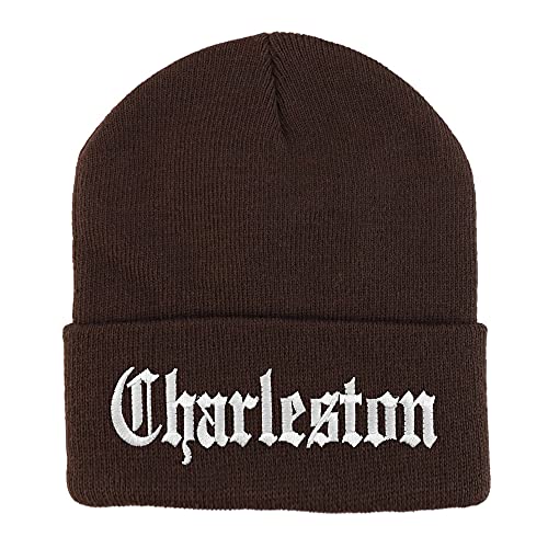 Trendy Apparel Shop Charleston Old English Embroidered Long Cuff Beanie