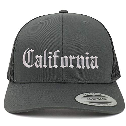Trendy Apparel Shop California State Old English 6 Panel Trucker Mesh Cap