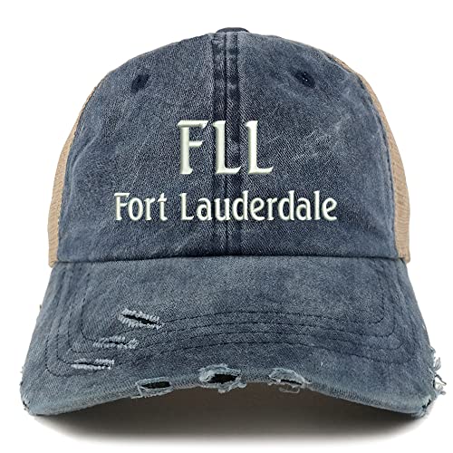 Trendy Apparel Shop FLL Fort Lauderdale Embroidered Frayed Bill Trucker Mesh Back Cap
