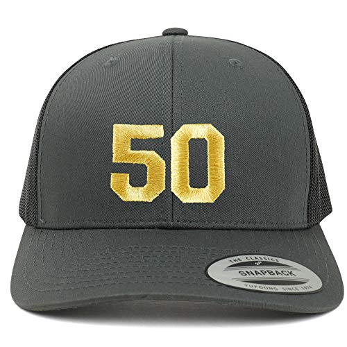 Trendy Apparel Shop Number 50 Gold Thread Embroidered Retro Trucker Mesh Cap