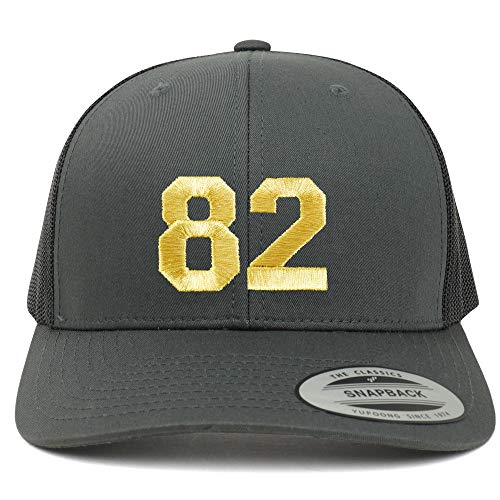 Trendy Apparel Shop Number 82 Gold Thread Embroidered Retro Trucker Mesh Cap