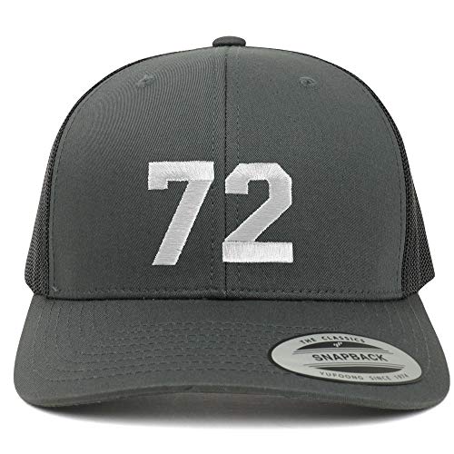 Trendy Apparel Shop Number 72 White Thread Embroidered Retro Trucker Mesh Cap
