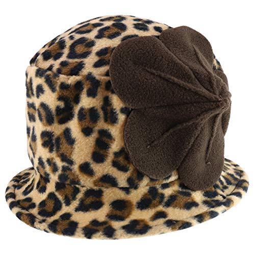 Trendy Apparel Shop Women's Cheetah Designed Polar Fleece Flower Bucket Hat