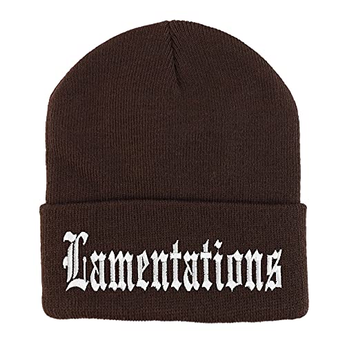 Trendy Apparel Shop Lamentations Old English Embroidered Long Cuff Beanie