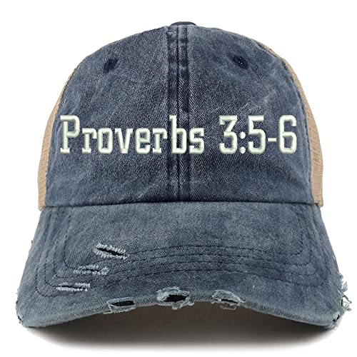 Trendy Apparel Shop Proverbs 3:5-6 Frayed Bill Trucker Mesh Back Cap