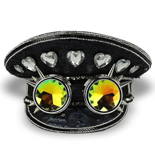 Trendy Apparel Shop Festival Party Sparkly Sequin Rhinestone Captain Hat