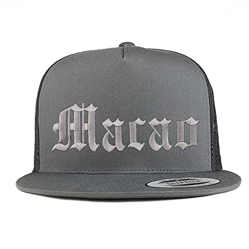 Trendy Apparel Shop Macao Old English 5 Panel Flatbill Trucker Cap