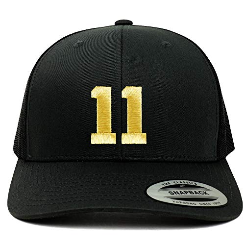 Trendy Apparel Shop Number 11 Gold Thread Embroidered Retro Trucker Mesh Cap
