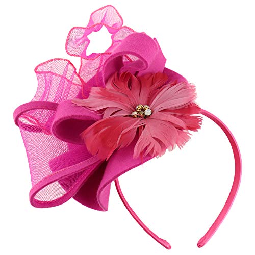 Trendy Apparel Shop Beaded Horsehair Bow Feather Trim Wool Fascinator Headband