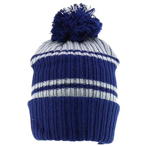 Trendy Apparel Shop Stripe Pattern Ribbed Knit Cuff Long Beanie with Pom Pom