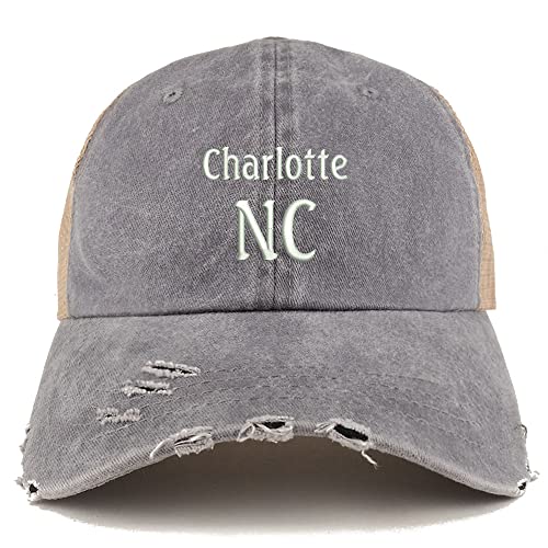 Trendy Apparel Shop Charlotte NC Embroidered Frayed Bill Trucker Mesh Back Cap