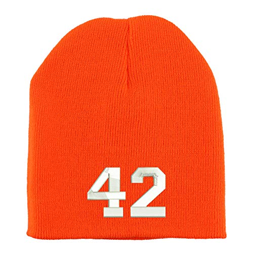Trendy Apparel Shop Number 42 Collegiate Varsity Font Embroidered Made in USA Short Acrylic Knit Winter Beanie Hat