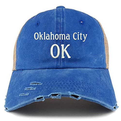 Trendy Apparel Shop Oklahoma City OK Embroidered Frayed Bill Trucker Mesh Back Cap