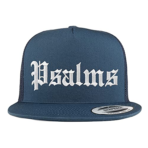 Trendy Apparel Shop Psalms Old English 5 Panel Flatbill Trucker Cap