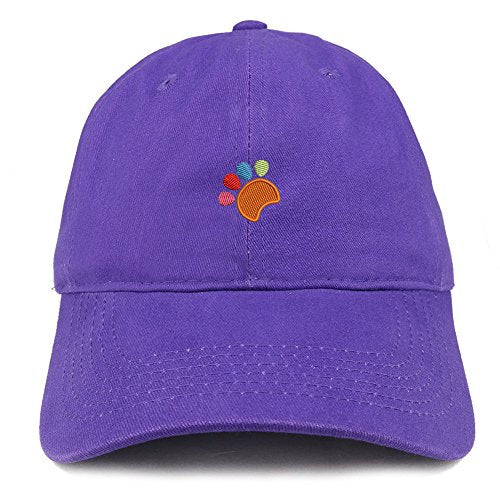 Trendy Apparel Shop Colorful Dog Paw Embroidered Brushed Cotton Dad Hat Ball Cap - Purple