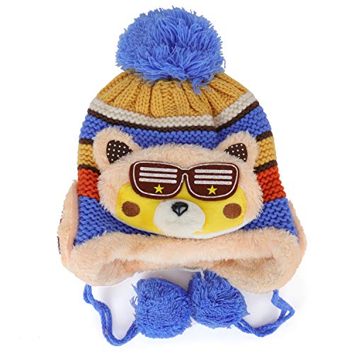 Trendy Apparel Shop Kid's Racoon Animal Fur Trimmed Pom Knit Beanie Hat