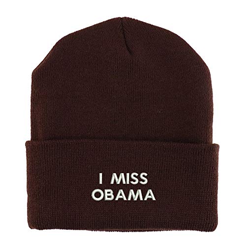 Trendy Apparel Shop I Miss Obama Embroidered Made in USA Cuff Folded Acylic Knit Winter Beanie Hat