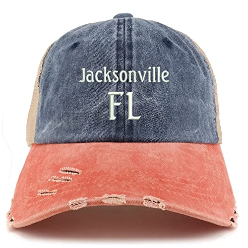 Trendy Apparel Shop Jacksonville FL Embroidered Frayed Bill Trucker Mesh Back Cap