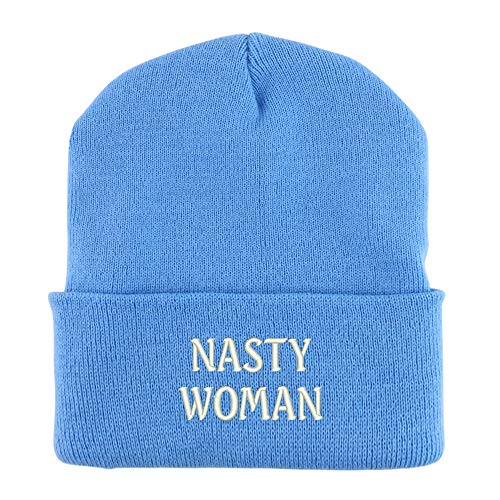 Trendy Apparel Shop Nasty Woman Embroidered Made in USA Cuff Folded Acylic Knit Winter Beanie Hat