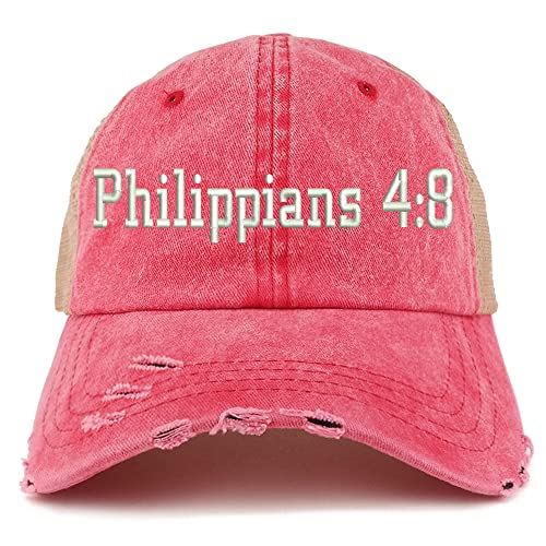 Trendy Apparel Shop Philippians 4:8 Frayed Bill Trucker Mesh Back Cap