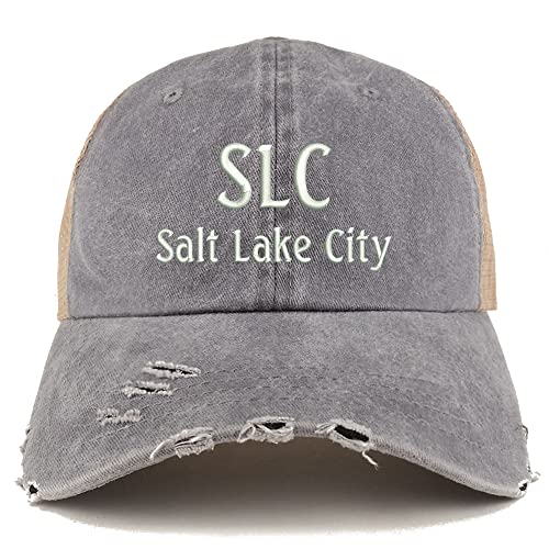 Trendy Apparel Shop SLC Salt Lake City Embroidered Frayed Bill Trucker Mesh Back Cap
