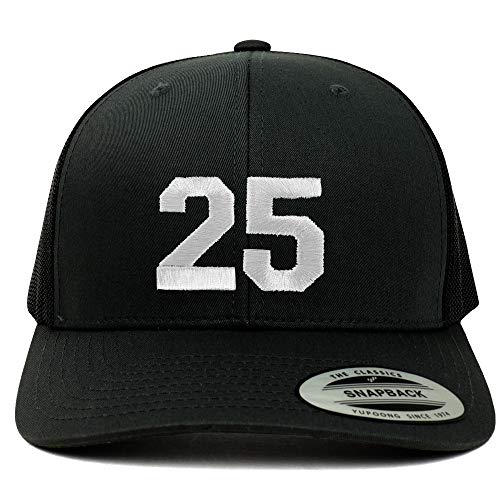 Trendy Apparel Shop Number 25 White Thread Embroidered Retro Trucker Mesh Cap