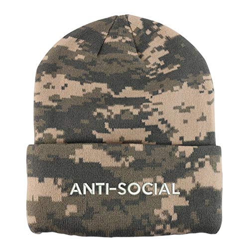 Trendy Apparel Shop Anti Social Embroidered Made in USA Camo Beanie